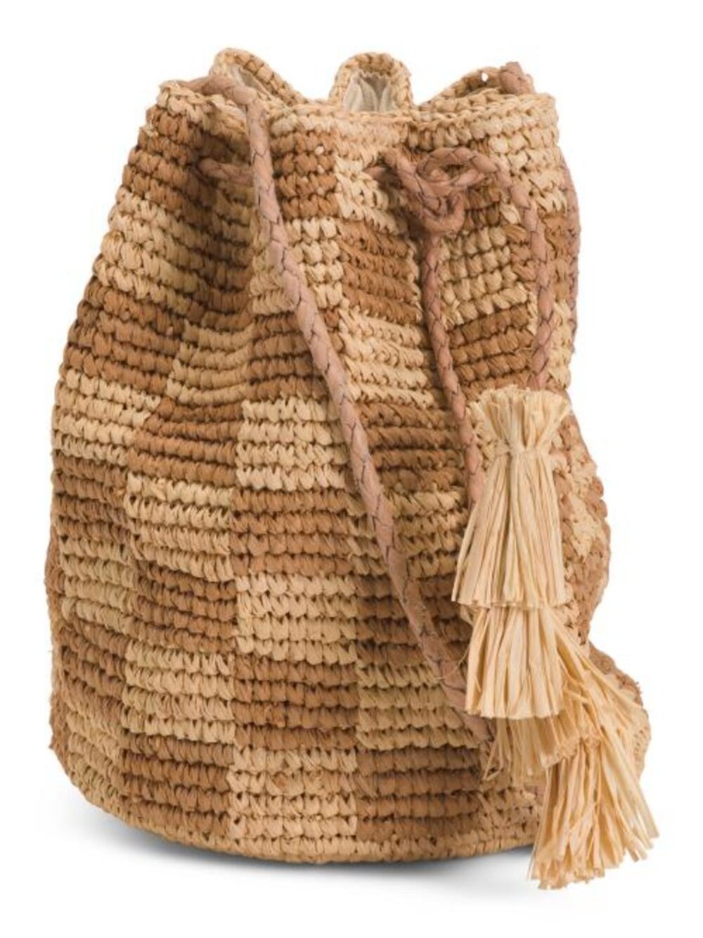 MAR Y SOL Small Lilith Hand Crocheted Raffia Crossbody With Leather Strap